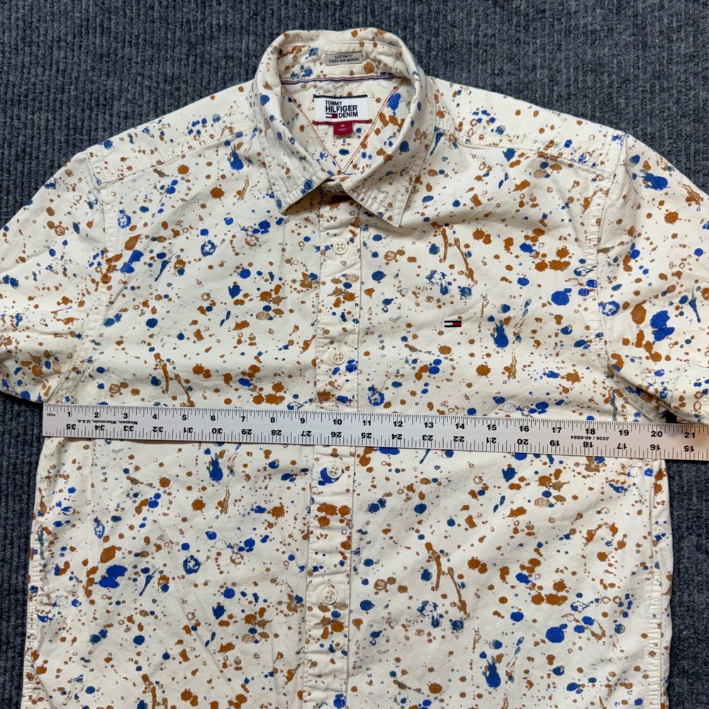 Tommy Hilfiger Denim Mens Medium Paint Splatter Short Sleeve Button Down Shirt - Picture 8 of 13